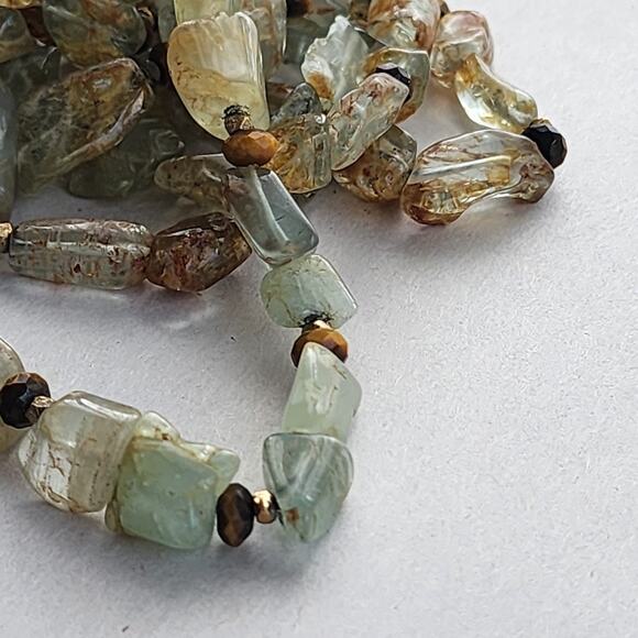 CINER Semiprecious 5 Strand Natural Aquamarine Stone, Tiger Eye Statement Choker - Picture 12 of 12